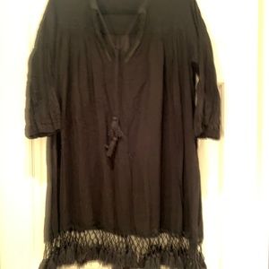 Roberta Roller Rabbit, black fringed tunic, size M